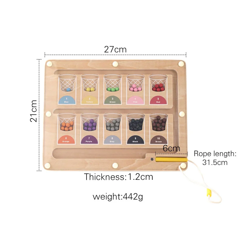 Juguete de clasificación magnético Montessori para bebé, tablero magnético educativo de doble cara, bolígrafo magnético de madera para niños, juguete cognitivo de 10 colores