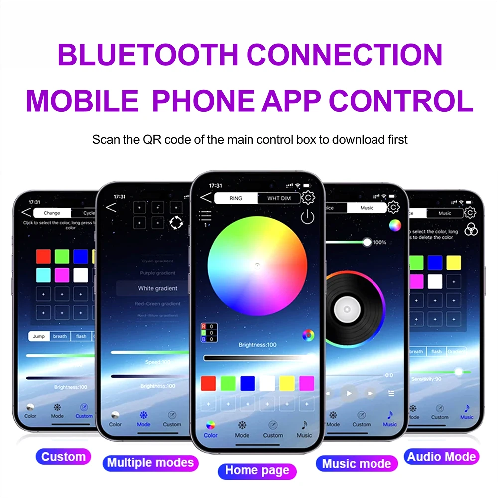 APP-Steuerung Atmosphärenlampe Dekoration 64 Farben RGB Symphony Auto LED-Streifenlichter 18 in 1 Innenumgebung Acryl-Führungslichter