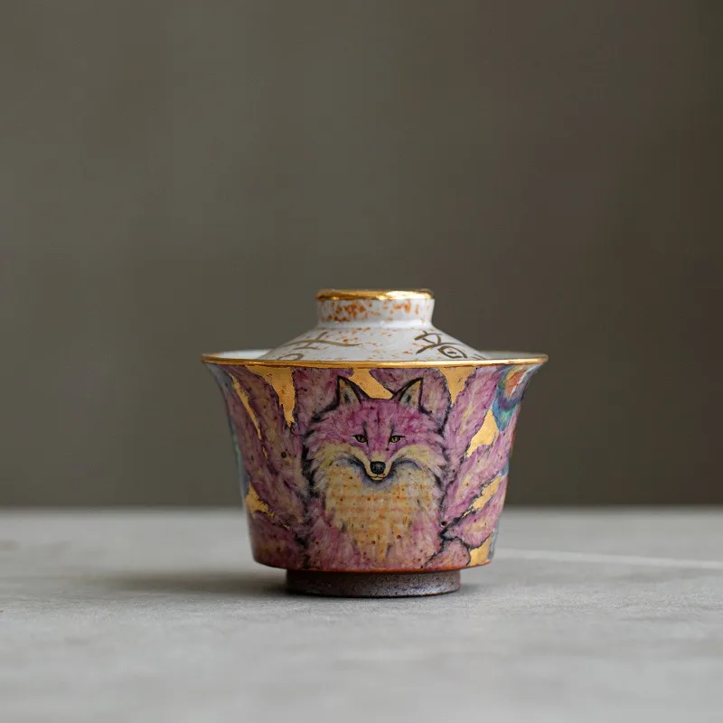 All hand-painted, burnt cover bowl, household Chinese ceramic kung fu teacup tea set