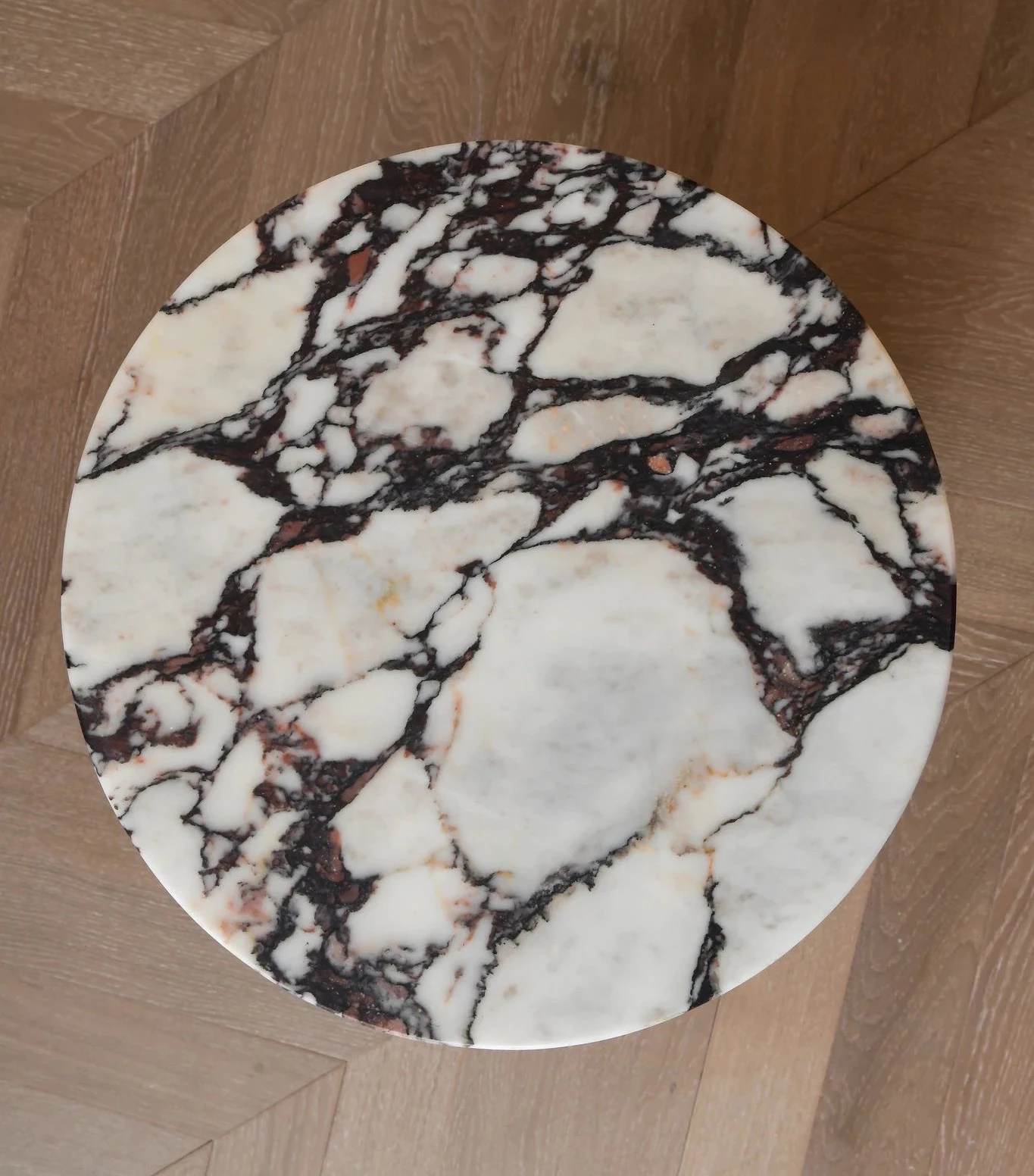 Customized  D40CM Italy Calacatta Viola Natural Marble Stone Circular Disk Top table Decorative tray