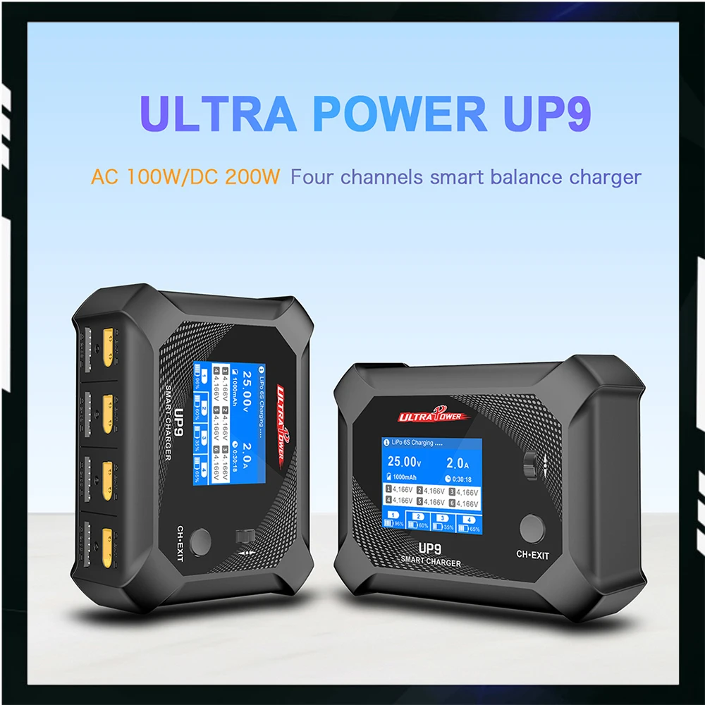 ULTRA POWER UP9 200W Four Channels Smart Blance Charger AC100W /DC 200W Double Input Battery Charger