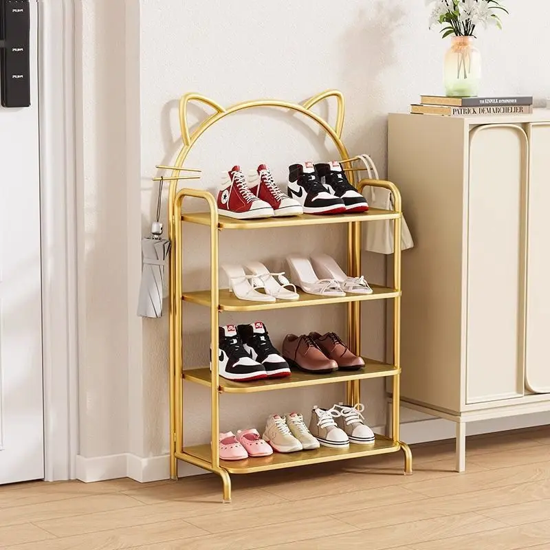 Light Luxury 4 Tier Metal Shoe Rack Space Saving Shoe Stand Sturdy Shelf Organizer for Entryway Home Decor Shoe Storage Cabinet