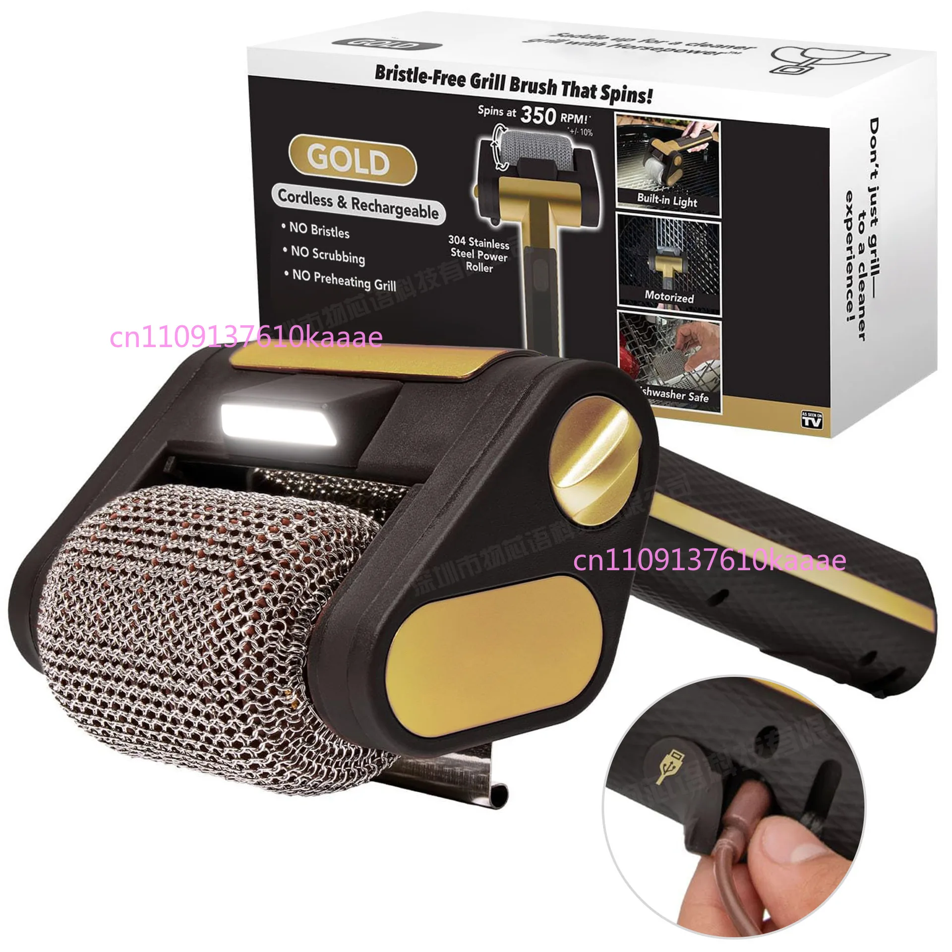 

Stainless Steel 304 Roller Brush with LED Light Brushless Clear Food Grade Clean LED Lighting