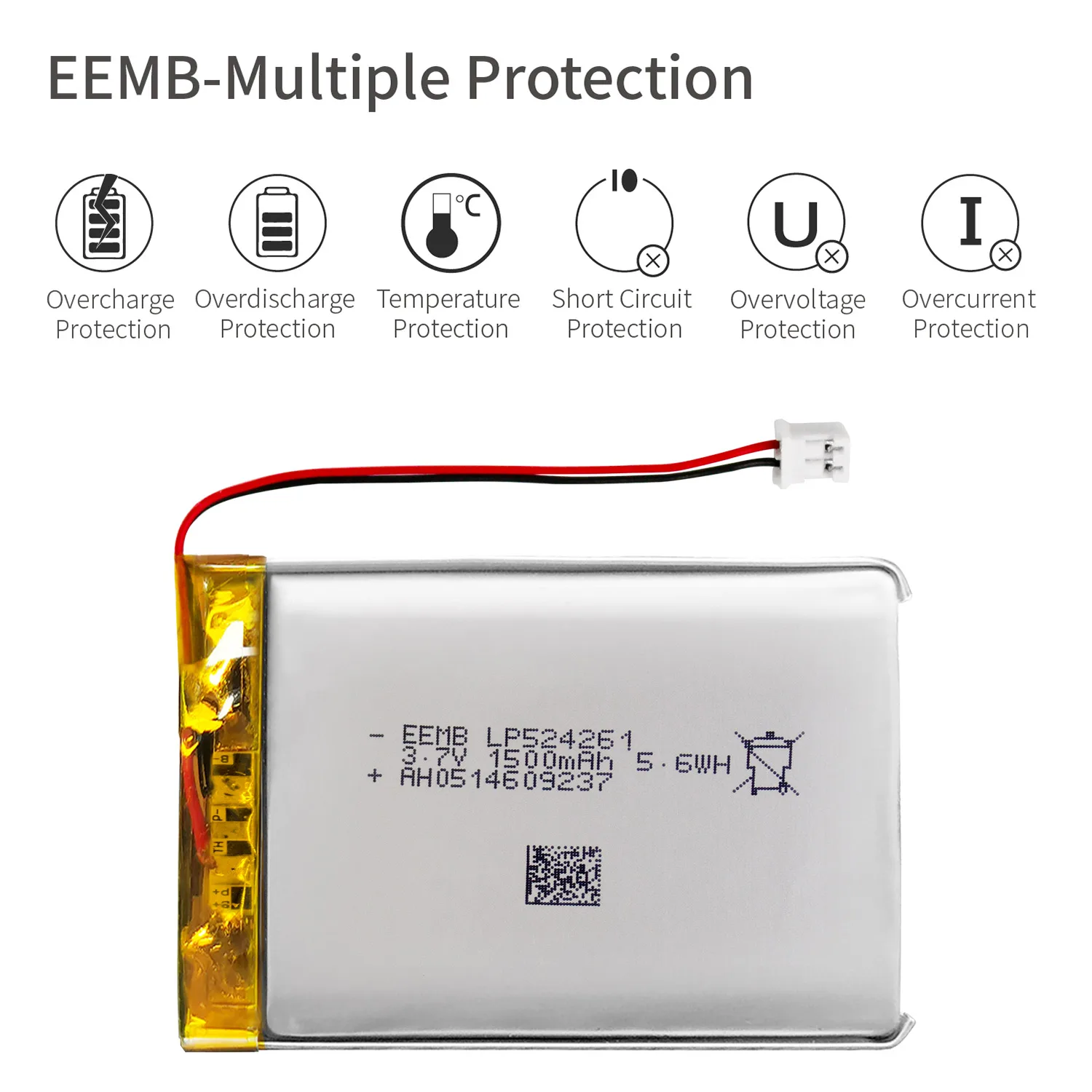 EEMB 503042/503759/503870/524261/525386/551230 3.7V rechargeable lithium polymer battery custom plug