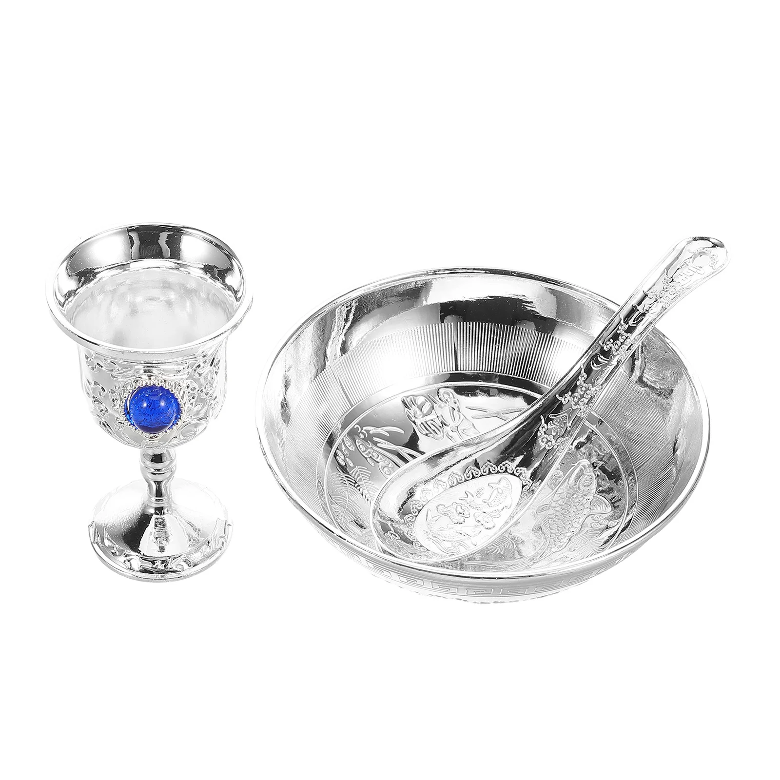 

3Pcs Jewish Holiday Dinnerware Sophisticated Wine Cup Bowl Spoon Set for Formal Events Holiday Utensils Creative Tableware