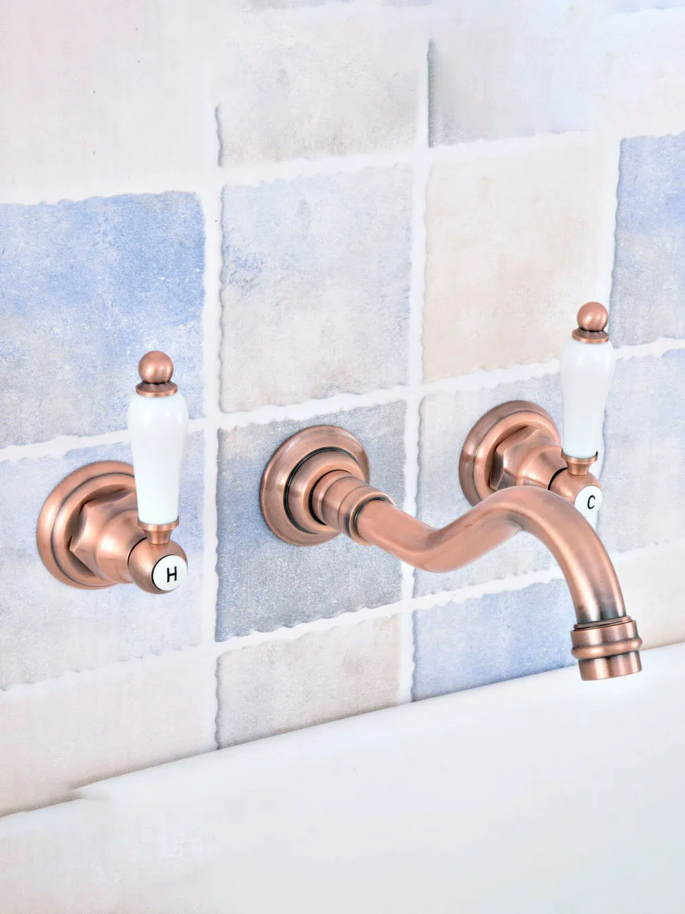 العتيقة النحاس اثنين السيراميك مقبض جدار جبل ثلاثة حفرة واسعة الحمام مرحاض سفينة حوض صنبور بالوعة صنبور حوض خلاط dsf525