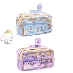 New Sanrio Cinnamoroll Pencil Cases My Melody Kuromi Transparent Large Capacity Stationery Bag Student Stationery Storage Bag