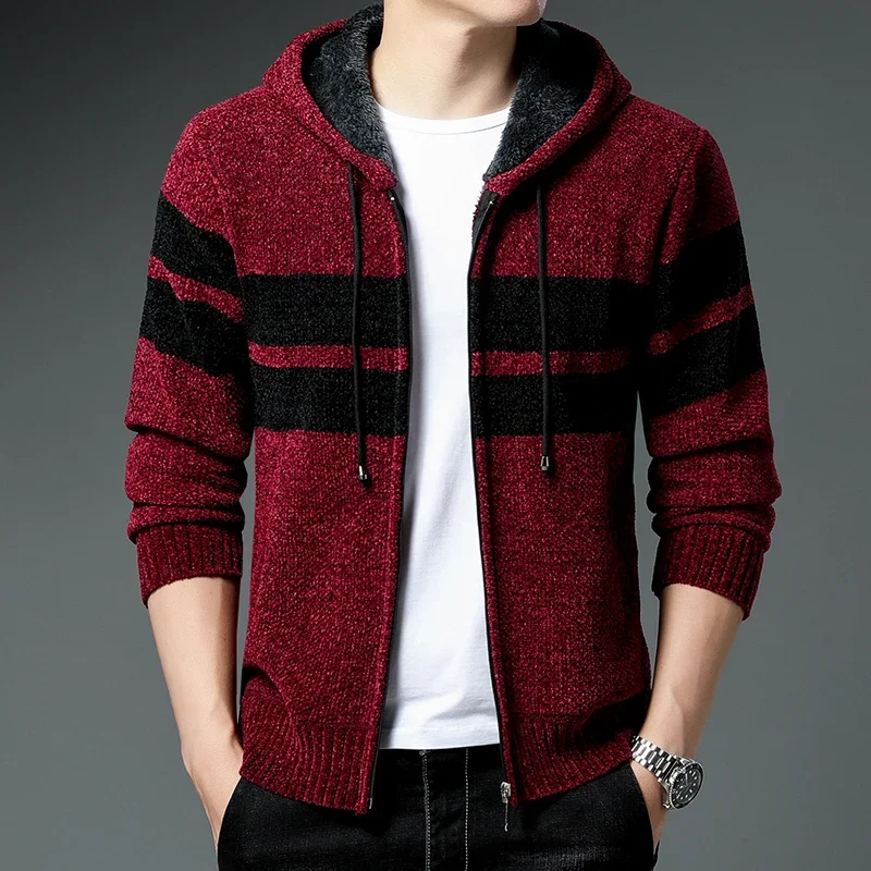 Nice Men's Sweater Coat Knitted Jacket Cashmere Cardigan Button Up Autumn Winter Fleece V-neck Cold Knitwear Smart Casual Jacket