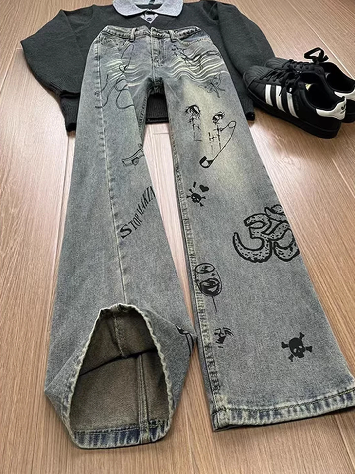 

Мужские джинсы с широкими штанинами в американском стиле, осенне-зимние, модные, брендовые, винтажные, с высокой талией, прямого кроя, повседневные...