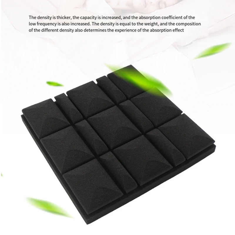 12 PCS Acoustic Panels Sound Absorbing Proofing Wall Insulation Cotton Soundproof Black 30X30x5cm