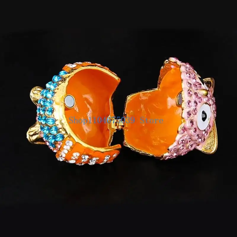 

5asd Crystals Covered Owl Inspired Jewelry Storage Case Sturdy Metal Construction for Earring Collections