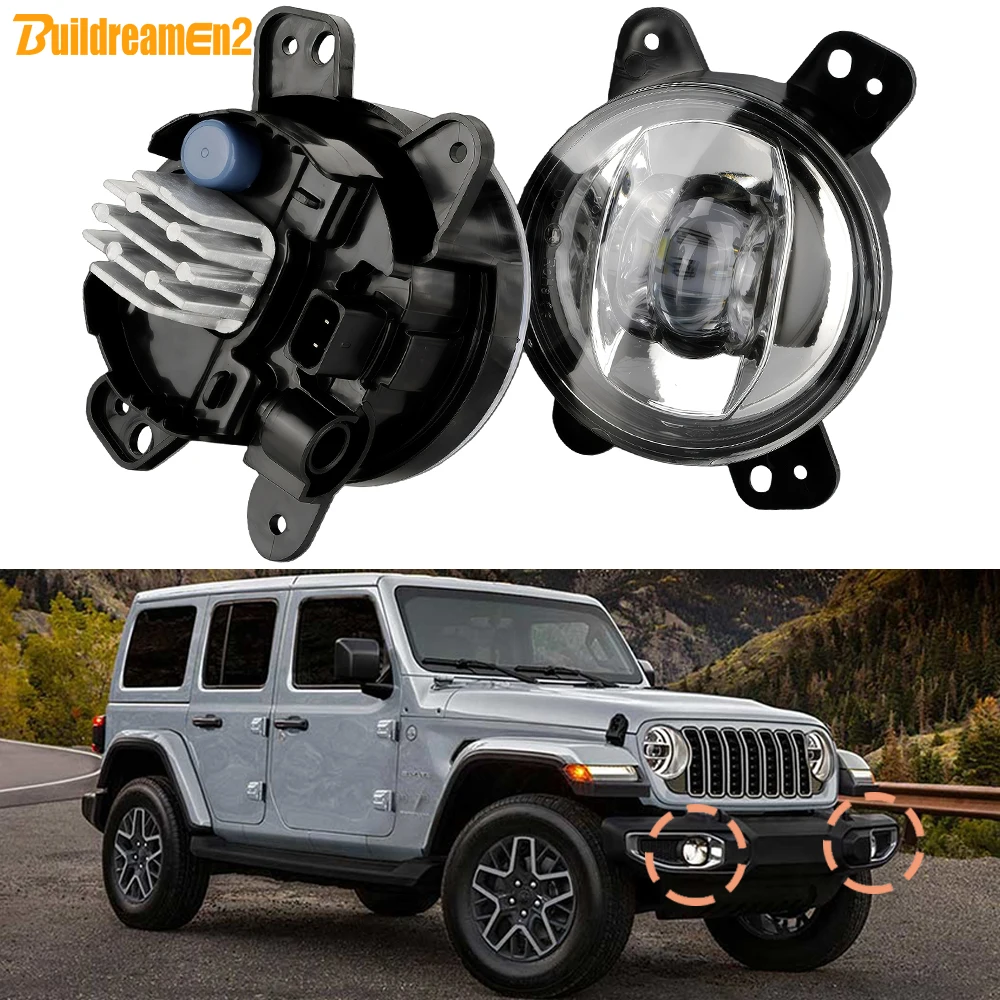 2 Pieces 30W Car Canbus LED Fog Light DRL For Jeep Wrangler JL JLU Sahara or Rubicon 2018-2025(Must with OE plastic bumper)