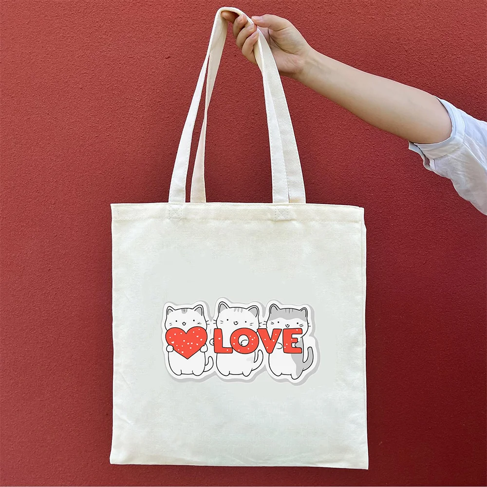 

White or Black Canvas Tote Featuring Doodle Kitten - Cute Cat Design Reusable Shopping Bag, Hand Carry Organizer Storage Bag