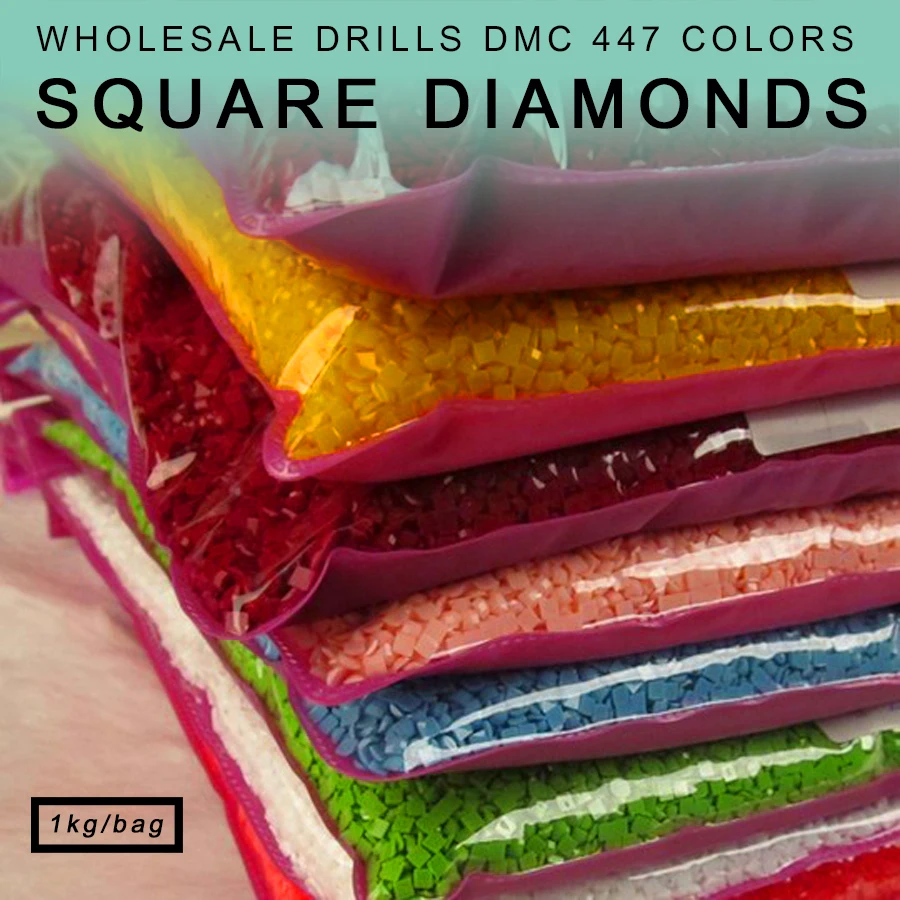 

Accessory Wholesale Square drills 5D Diy Diamond Painting Raw Materials sewing 1kg/Bag Diamonds Embroidery kit Mosaic