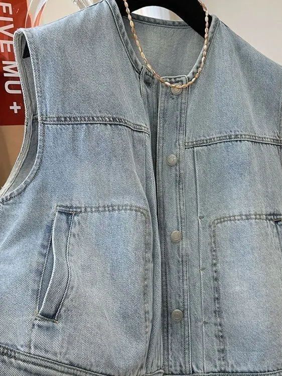 

Джинсовый жилет с завышенной талией в стиле ретро, женская верхняя одежда Svel Jaet, многослойная мода, Гонконг Sle, весна 2025, поездка на работу Sle ket...
