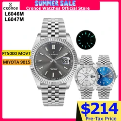 Cronos DateJ Luxury Men Watch Stainless Steel 5 Links Bracelet PT5000 Miyot 9015 100m Water Resistant Sapphire L6046M