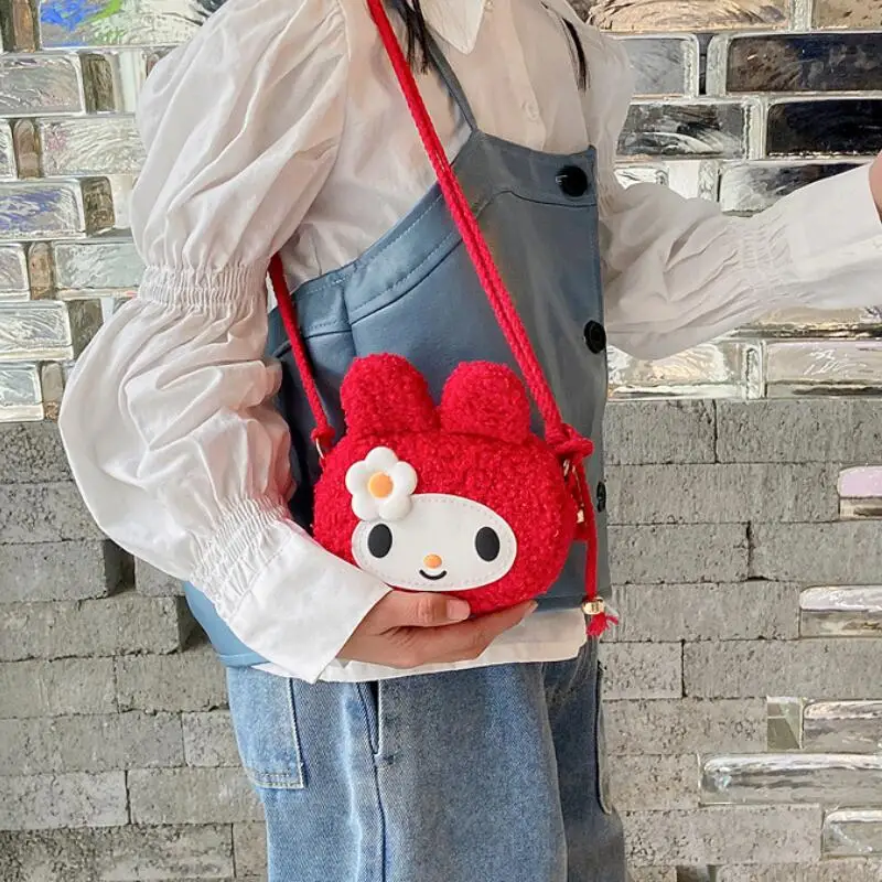 Leuke cartoon Sanrio Melody pluche crossbody tas Konijnvormige portemonnee Meisjes modieuze en veelzijdige telefoontas Cadeaugroothandel