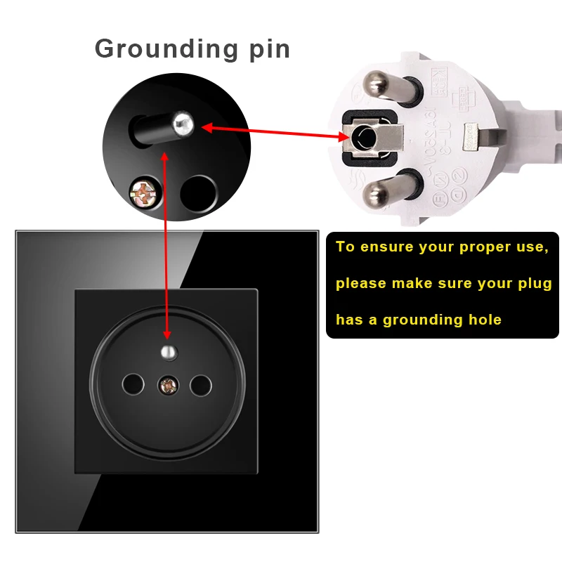 NOVSKI Touch Light Switch France Sockets USB C Phone Charge Crystal Glass 1/2/3Gang Wall Switches Double Sockets Black