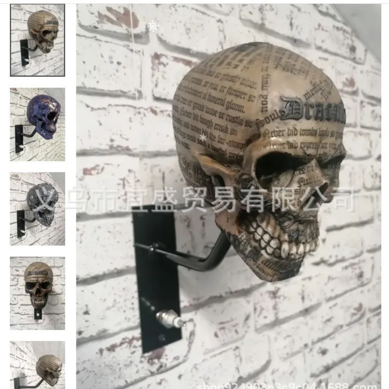 Vintage Resin Skull Head Sculpture, Dracula Text Gothic Horror Home, Wall Decor Halloween Party Prop, Garden Yard Ornament Gift