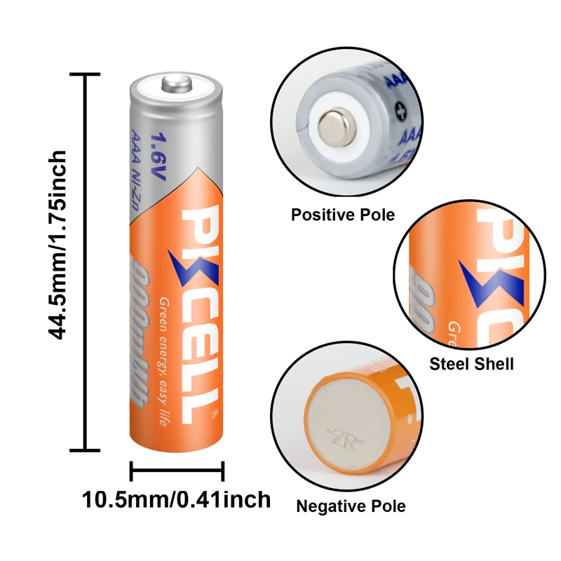 PKCELL 4 szt. Baterie AA 2500 MW + 4 szt. 900 MW H 1,6 V NIZN AAA akumulator NI-ZN Batterias z 2 uchwytami na baterie pudełko