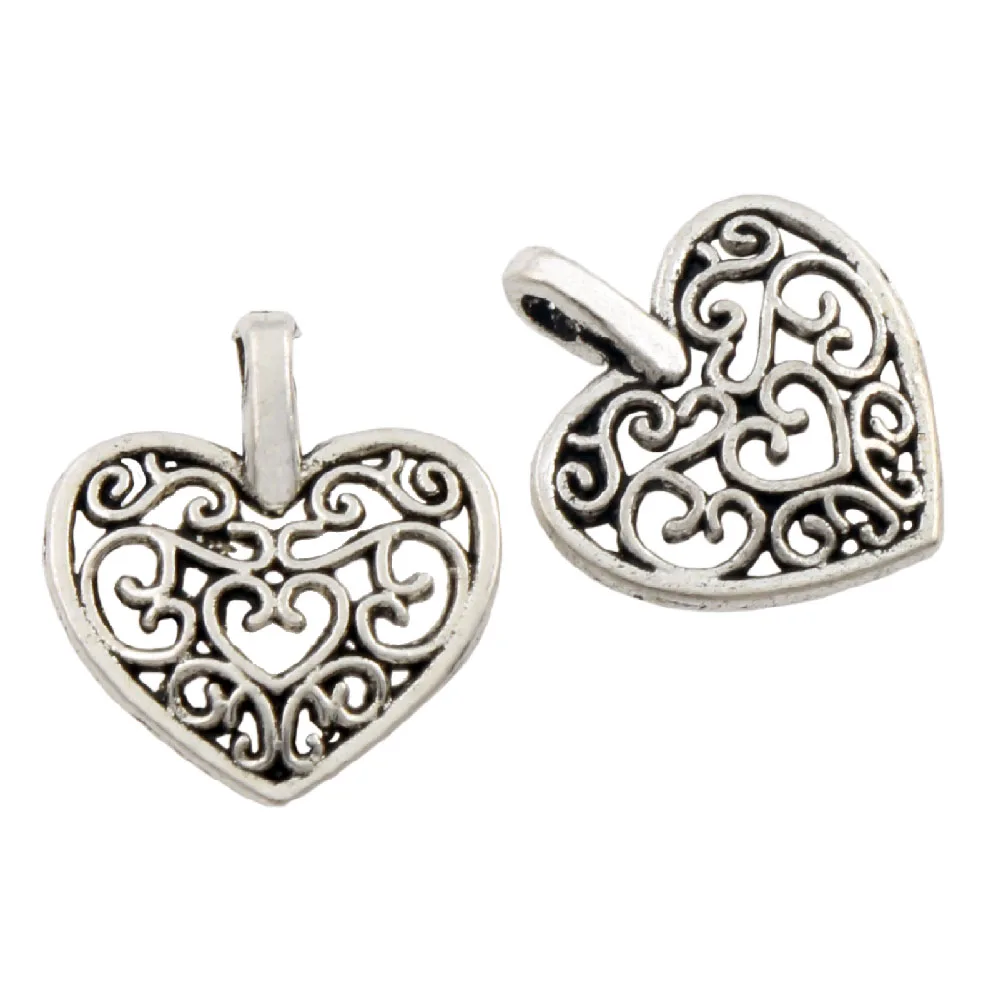 Filigree Heart Spacer Beads 14.5x14.5MM 50pcs Zinc Alloy Pendant For Making Bracelet And Necklace Lead And Nickel Free L1660