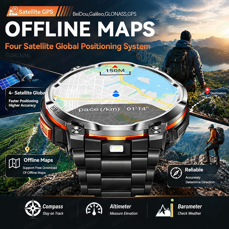 New 1200mAh large battery GPS Sports Smart Watches 2026 for IOS Military Smart Watch Men 5ATM Waterproof Bluetooth Call Bracelet