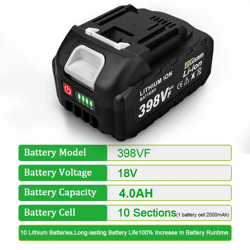 Gisam Wiederaufladbare Batterie 4,5Ah 4,0Ah 2,0Ah Lithium-Ionen-Akku 198VF 398VF 928VF Li-Ion-Akku für Makita 18V Akku-Pin – Detail 7