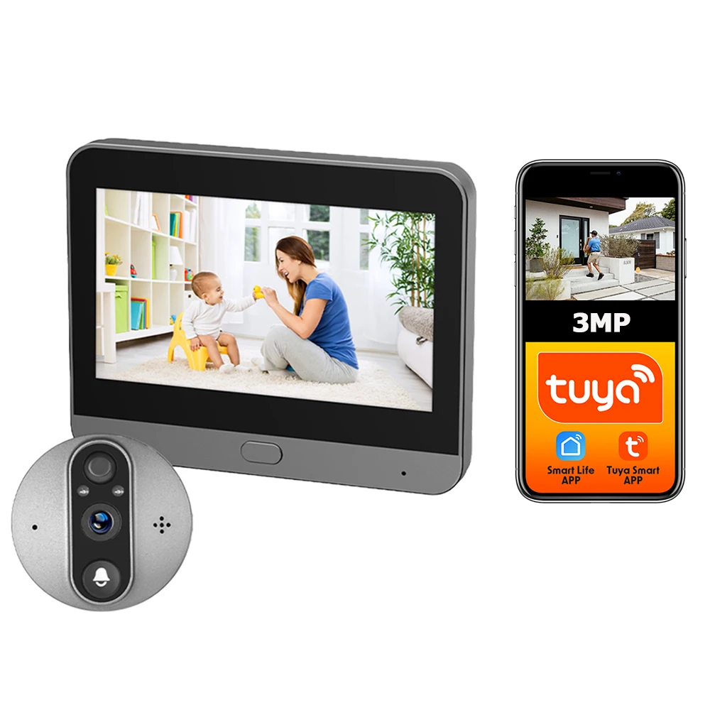 

Tuya Smart Life 3MP FHD WiFi Peephole Doorbell Camera 166° Video Cat-eye Doorbell Digital Viewer 4.3'' LCD Screen 5000mAh