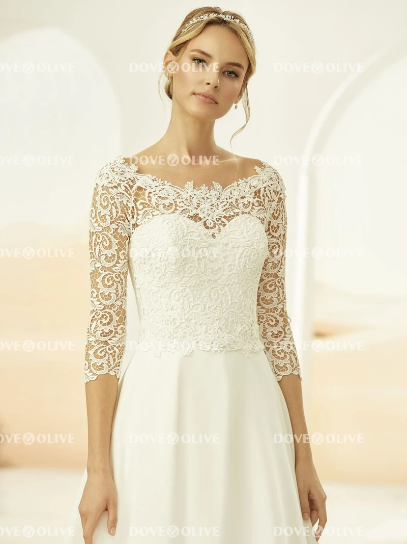 Ivory Wedding Bolero Lace with 3/4 Long Sleeves Buttons Bridal Jacket Women Cape Top Cover Bride Shrug Party Wrap