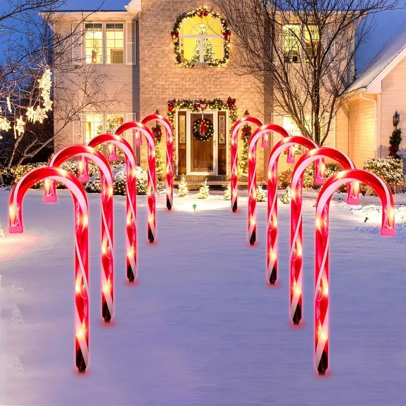 Christmas Candy Cane Lawn Pathway Lights 5/8Pcs Outdoor Xmas Marker Lamp for Yard Patio Pool Driveway Holiday Garden Decor