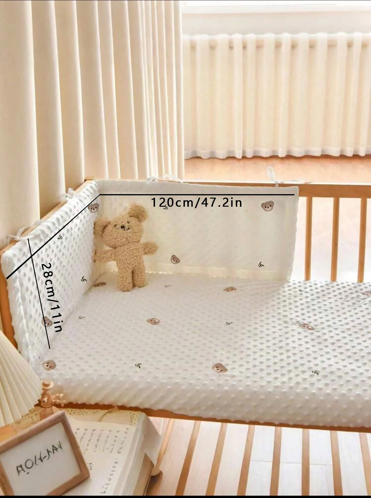 Embroidered Leaf Design Baby Crib Bumper 60/120/200/240cm Multi-Size Newborn Anti-Collision Soft Bed Guard Mattress Protector Cover image 3