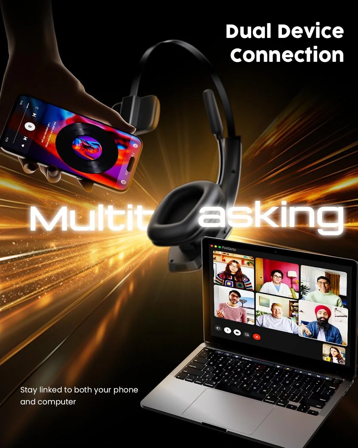 Trucker Bluetooth Headset with Charging Base, Wireless Hands-Free Headset with Noise Canceling Mic & Mute Button, 56Hrs Working - Imagen 4