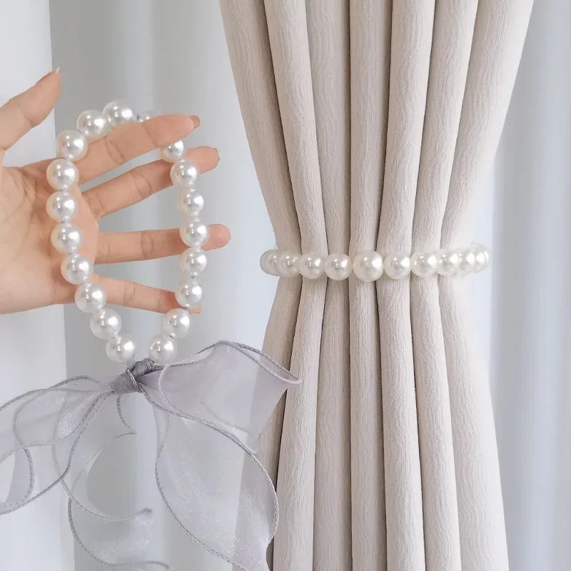 2Pcs Curtain Tieback Beautiful Pearls Lace Holder Hook Buckle Clip Pretty and Fashion Polyester Decorative Home Accessorie
