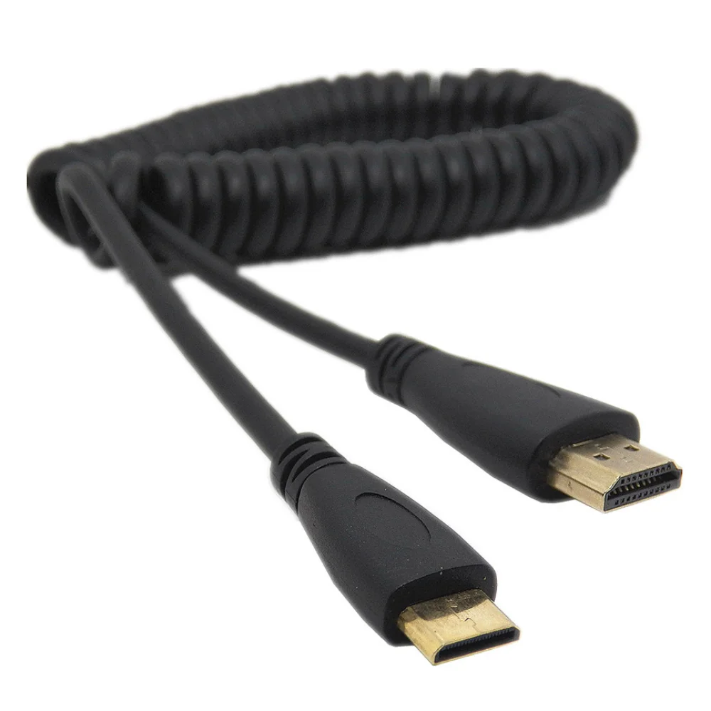 Nku 4K HDTV Right/Left Angle Mini Micro HD1.4 Cable Stretch Spring Curl Flexible Cable for PC Tablet DSLR Camera Monitor