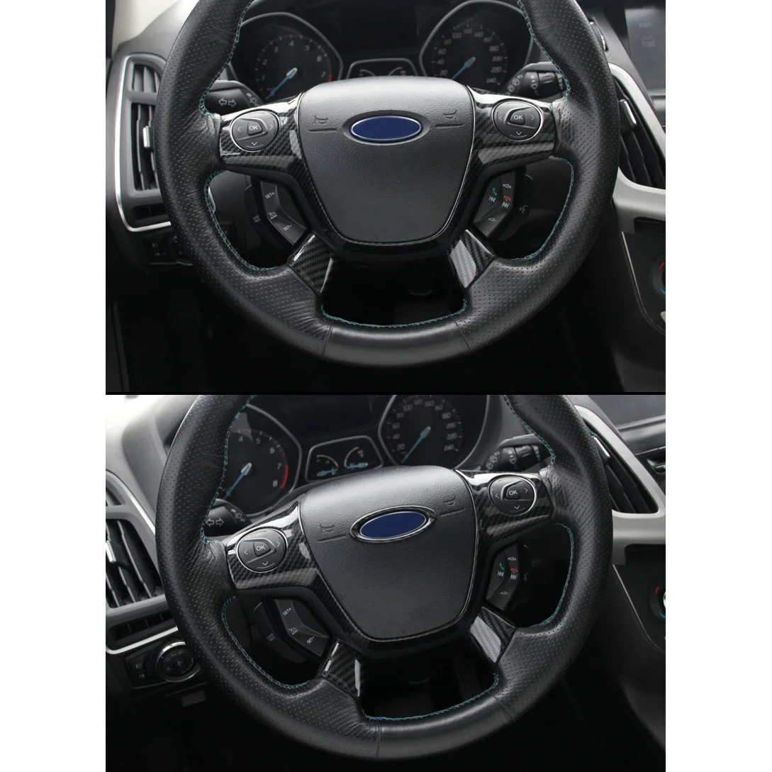 3PCS Carbon Fiber Color Steering Wheel Cover Trim Decorative Frame for Ford Focus Escape Mk3 Kuga 2012-2015 Accessories