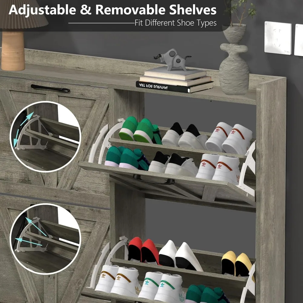 خزانة أحذية مع 4 أدراج قابلة للطي، خزانة أحذية مخفية مستقلة مع خزانة تخزين مفتوحة #4