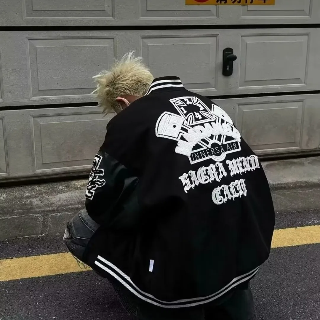 

Loose Men's Baseball Jaet Autumn Winter plus Size 250 Pou American Streetwear Japanese Sle Couple's Outerwear Coat