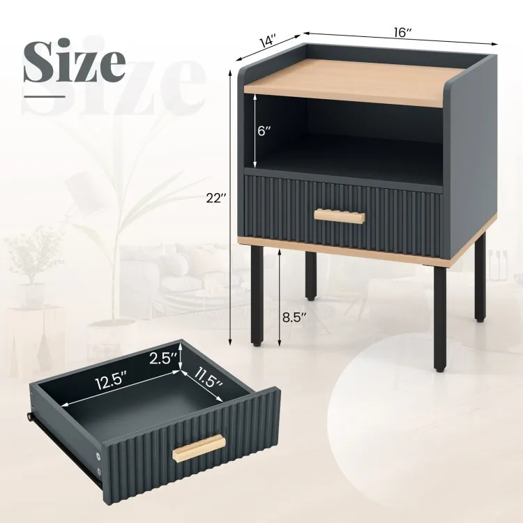 Nightstand Bedside End Table Storage Drawer Shelf Bedroom Living Room Side Table