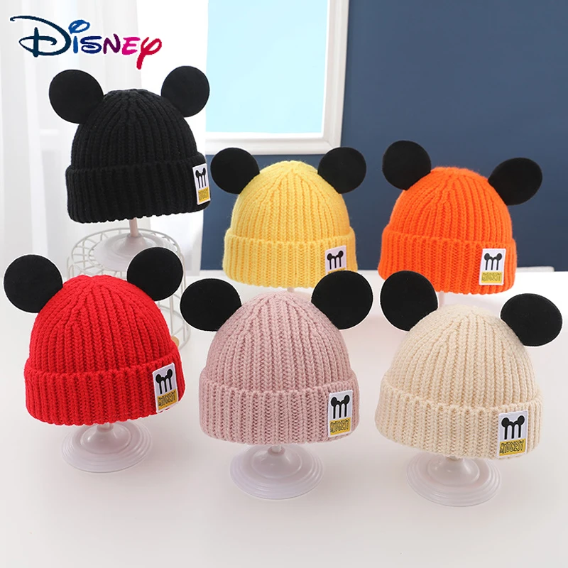 Disney Cartoon Mickey Mouse Children Knitted Hats Winter New Woolen Hats Warm Mickey Minnie Pullover Hats Christmas Gifts