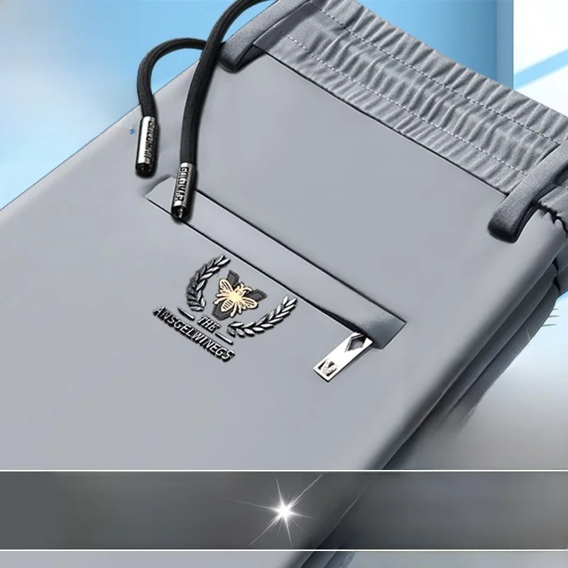 高弾性アイスシルクカジュアルパンツメンズ夏アイロン不要抗シワストレートレッグビジネスウエストパンツ中年薄い汗P...