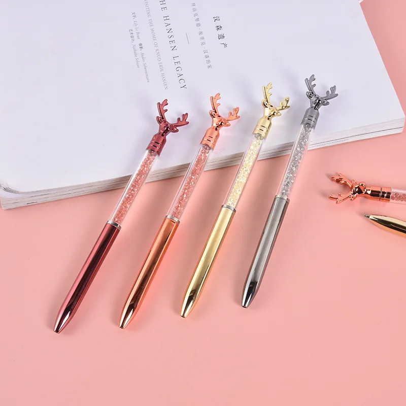 48PCS Cross-border Creative Crystal Diamond Ballpoint Pen Ins Premium Uv Plated Metallic Color Signature 0.7mm Blue Pen