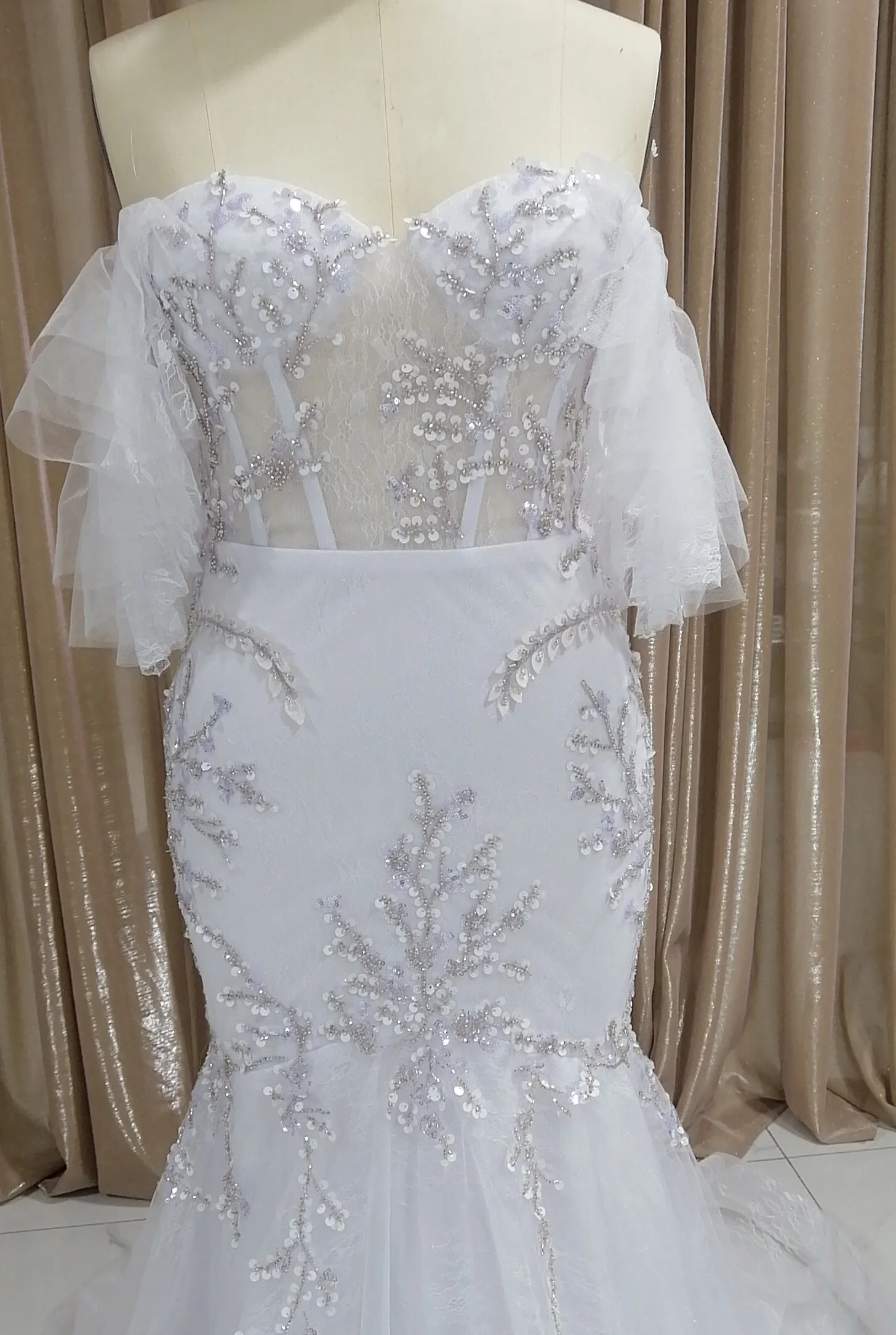 E JUE SHUNG Lace Mermaid Wedding Dresses Luxury Sweetheart Beading Embroidery Off The Shoulder Bridal Gowns