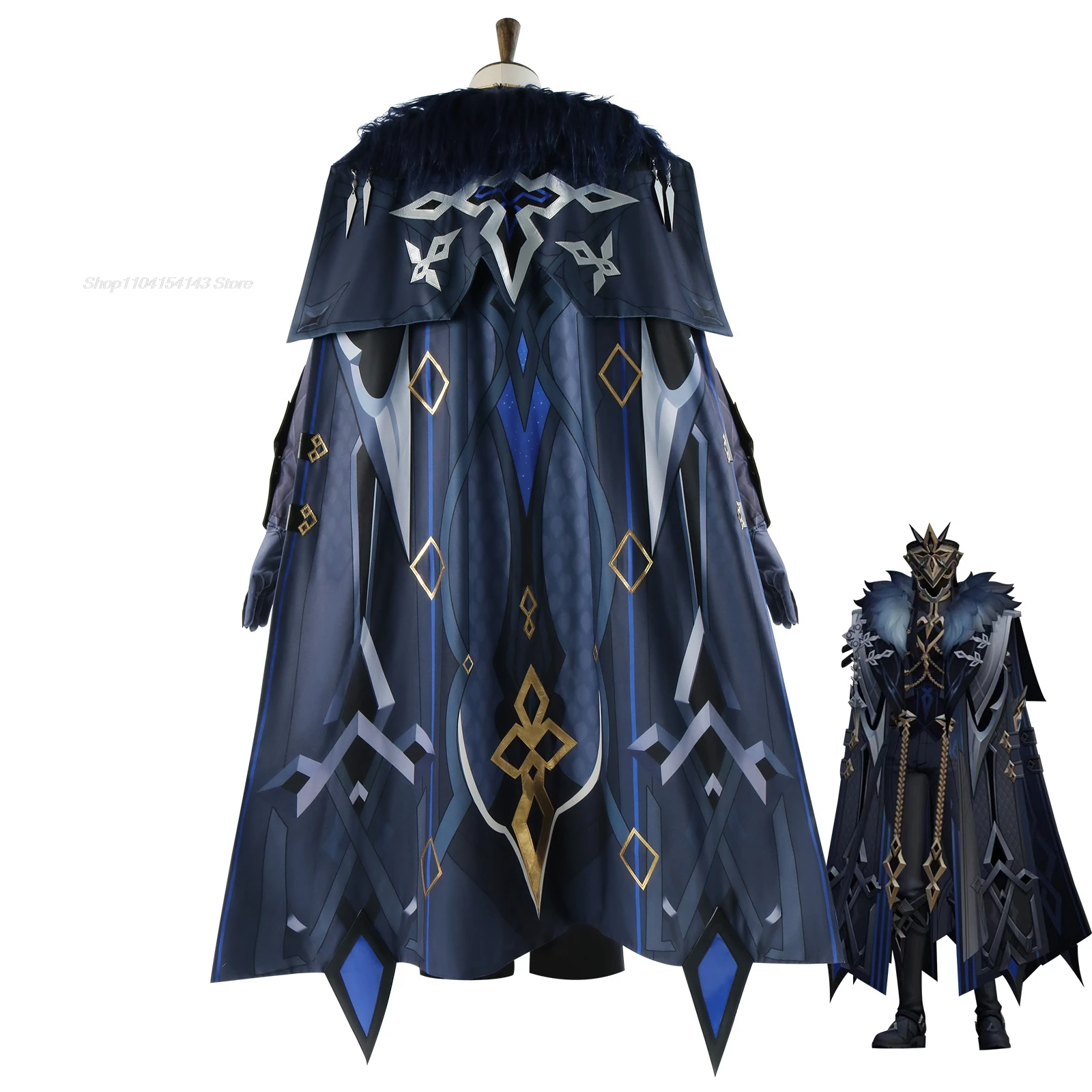 II Capitano Cospaly Genshin Impact Eleven Fatui Harbinger Costume Cloak Shield Black Uniform Halloween Party Captain