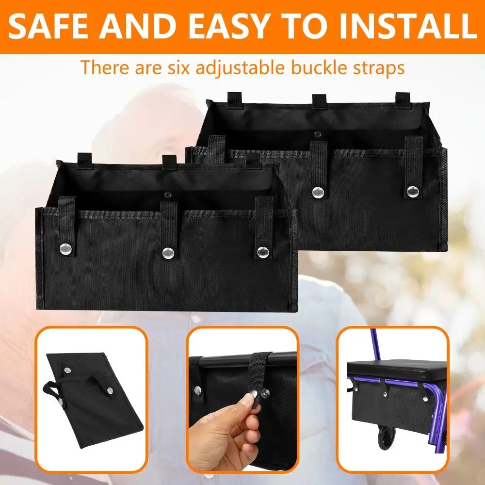 Foldable Rollator Walker Basket Large Capacity Reusable Wheelchair Storage Pouch Rollator Hanging Bag Four Wheel Rollator
