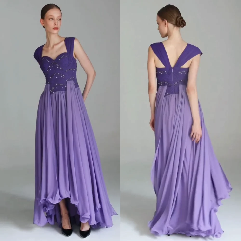 

Customized Elegant Chiffon Pleat Sequined A-line Sweetheart Long Dresses Bespoke Occasion Prom Chinese Style