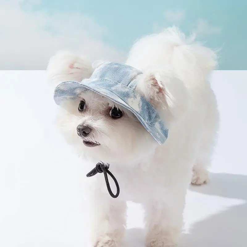 Dog Bucket Hat Pet Hat For Dogs With Ear Holes Adjustable Drawstring Cat Sunbonnet With Ear Holes Pet Accessories For Kitten &