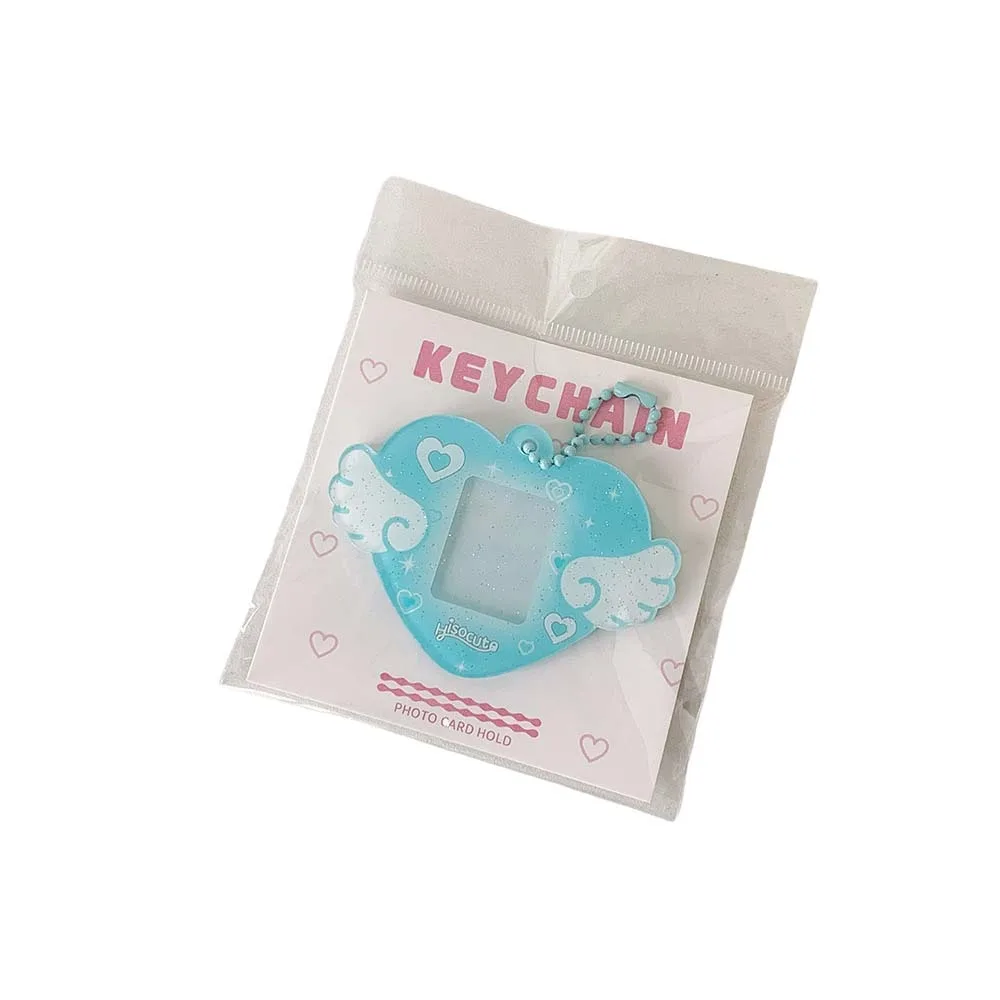 

With Keychain Mini Photocard Holder Love Heart Wing Pendant Acrylic Card Cover Idol Card Display Protector Korean Style