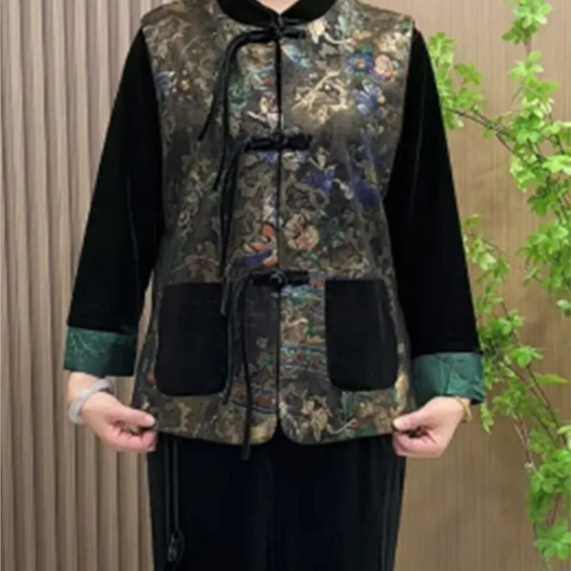 

The new style of national wind clip loose large size meat cover thin cardigan mother foreign outside to wear disc top