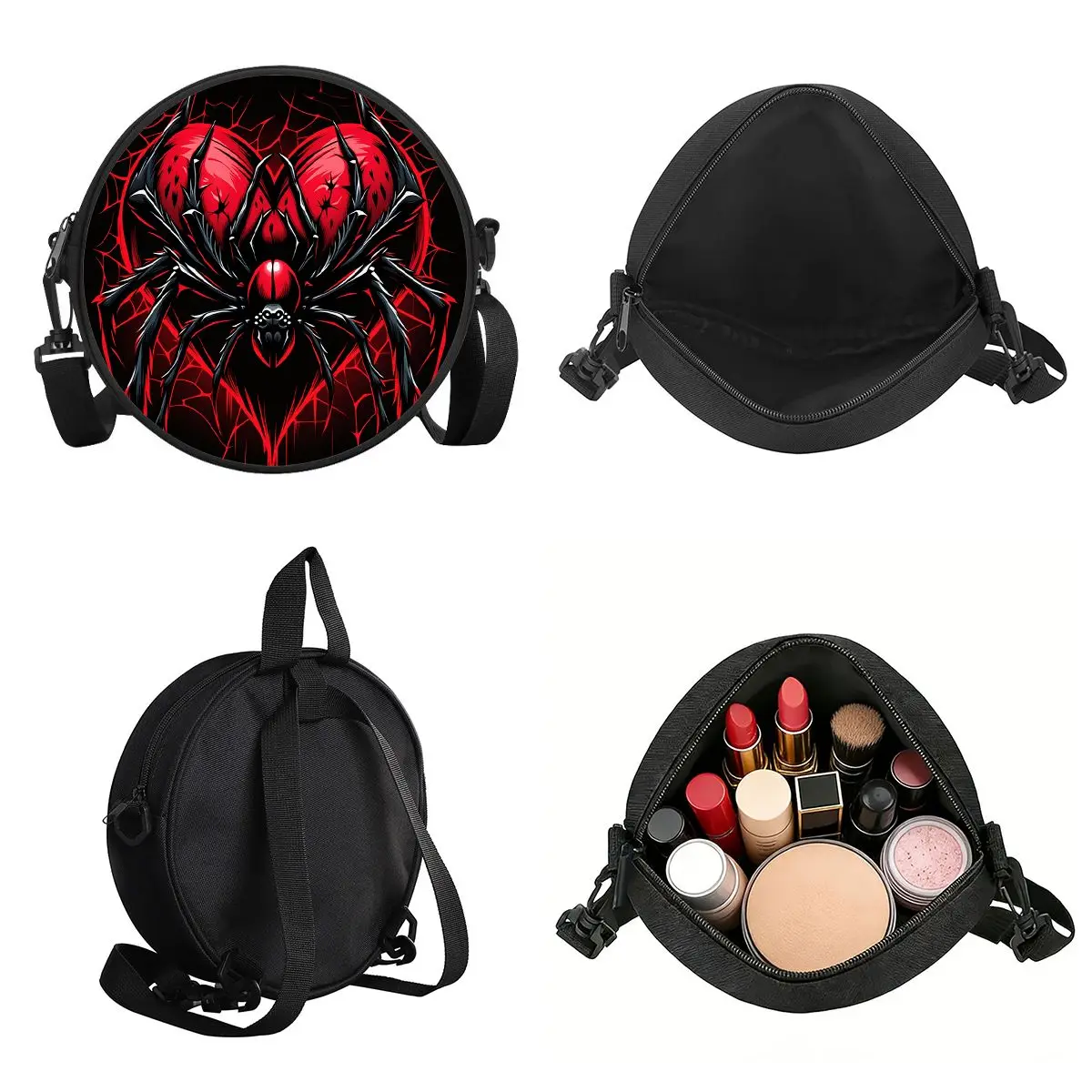 Runde Umhängetasche mit Spinnenmuster, lässige Umhängetasche für Damen, beste Geschenke, 2D flache, lässige Alltags-Umhängetasche – Detail 4