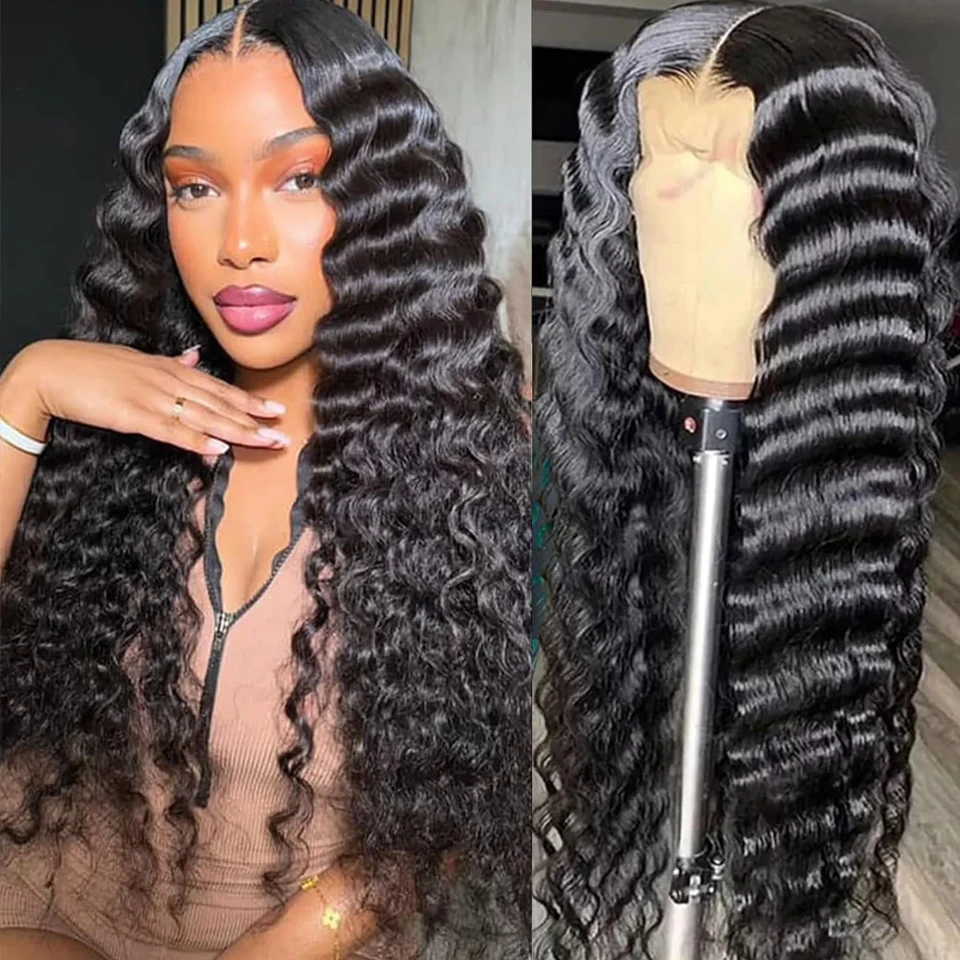 

Парик из натуральных волос Loose Deep Wave 13x4 HD Lace Frontal, бразильские кудрявые парики 4x4 с кружевной передней частью, предварительно выщипанные, из волос Реми